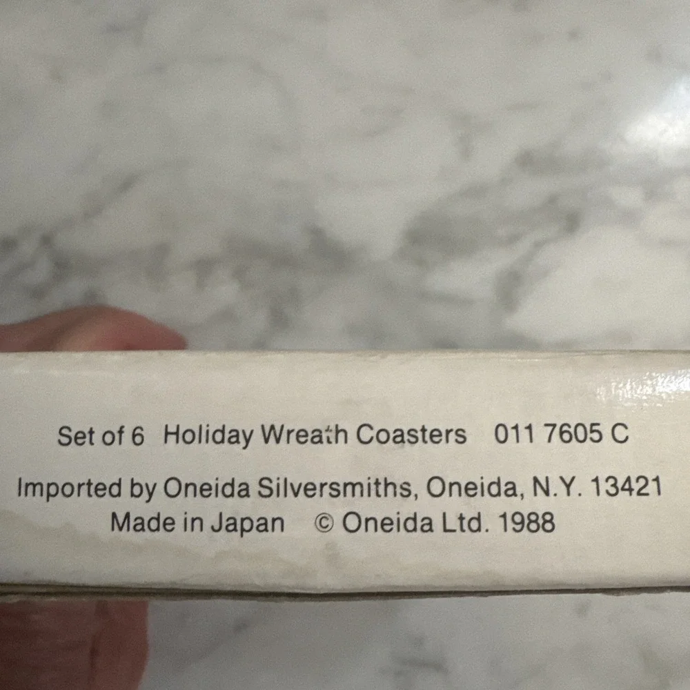 Vintage Holiday 6 Wreath Coasters Oneida Japan Silver Plate, Rogers 1988